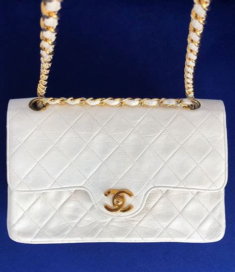 quilting white chanel bag|Chanel classic white handbag.